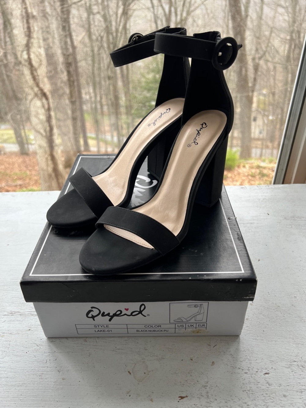 Qupid Black Ankle Strap Block Heels